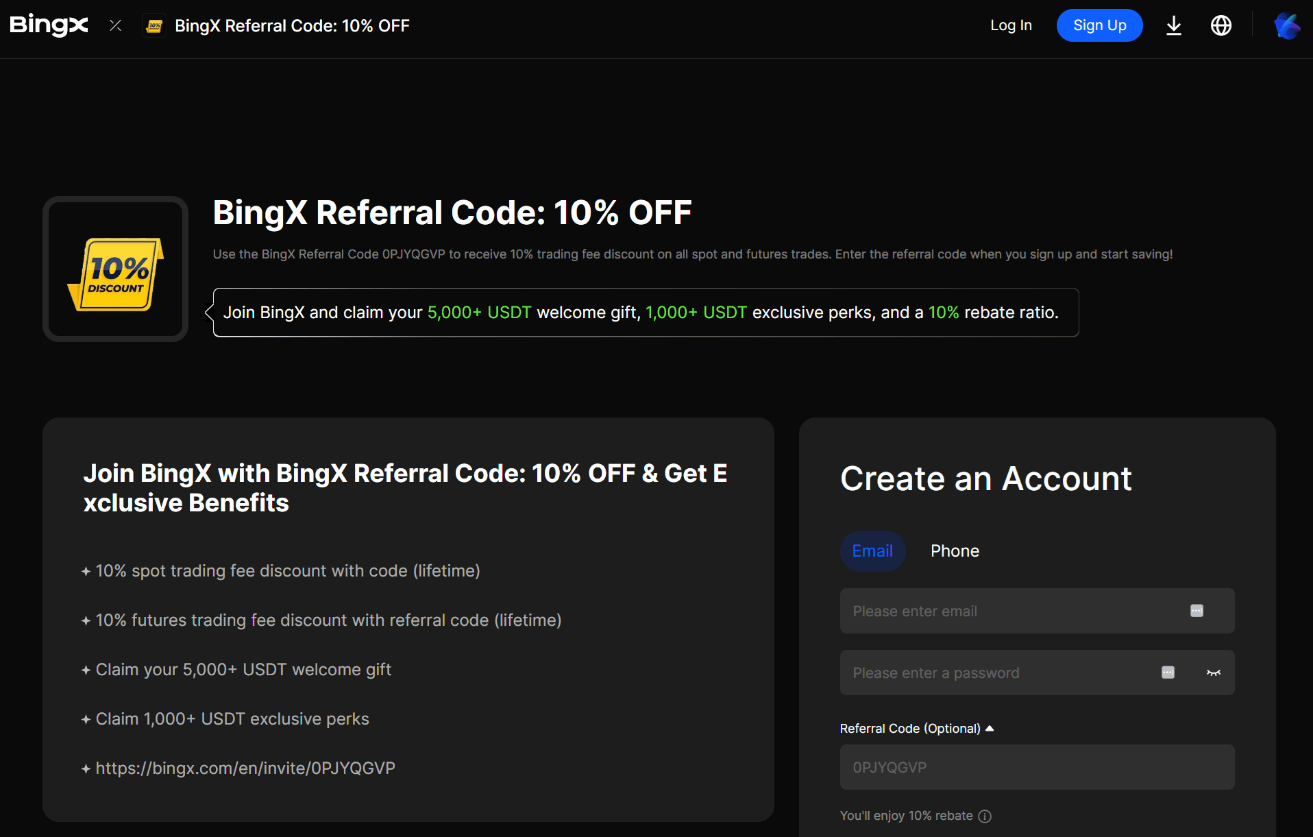 BingX referans kodu kayıt formuna girilmiş ekran görüntüsü