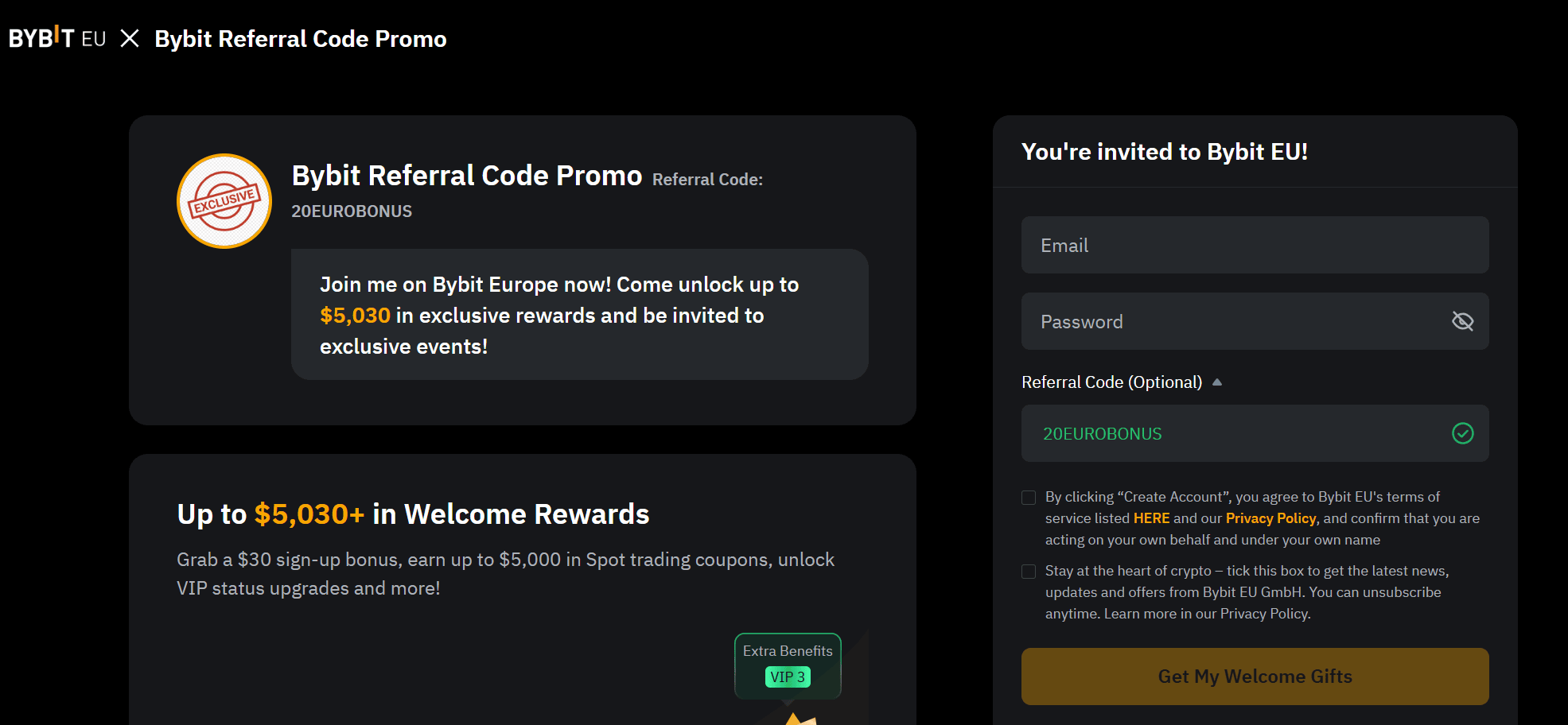 Bybit referans kodu kayıt formuna girilmiş ekran görüntüsü