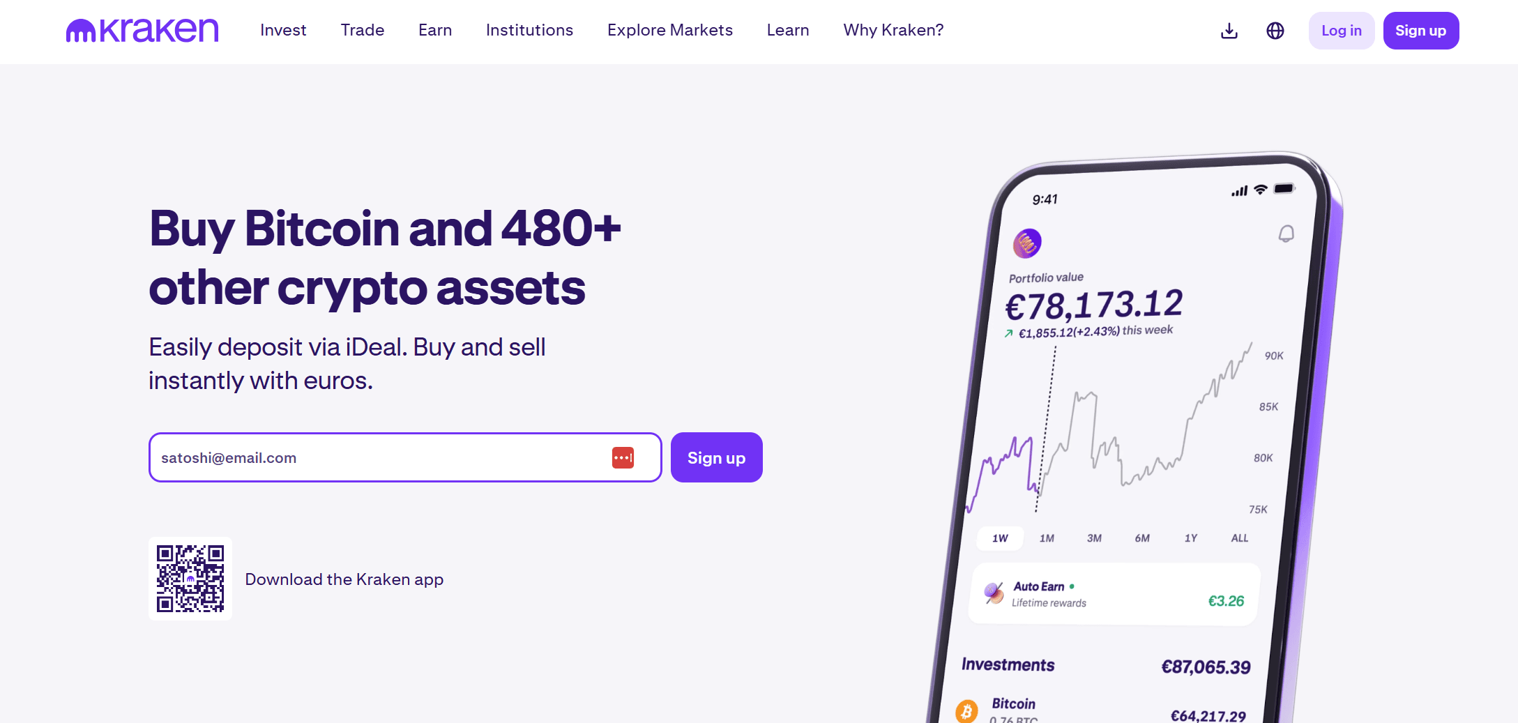 Kraken Exchange platform ana ekranı