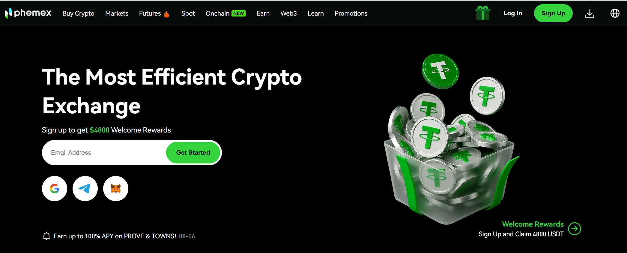 Phemex kayıt veya platform ekranı